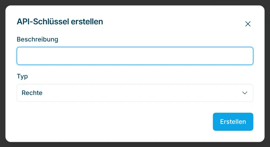 Dialog API Key erstellen mit Beschreibung und Typ